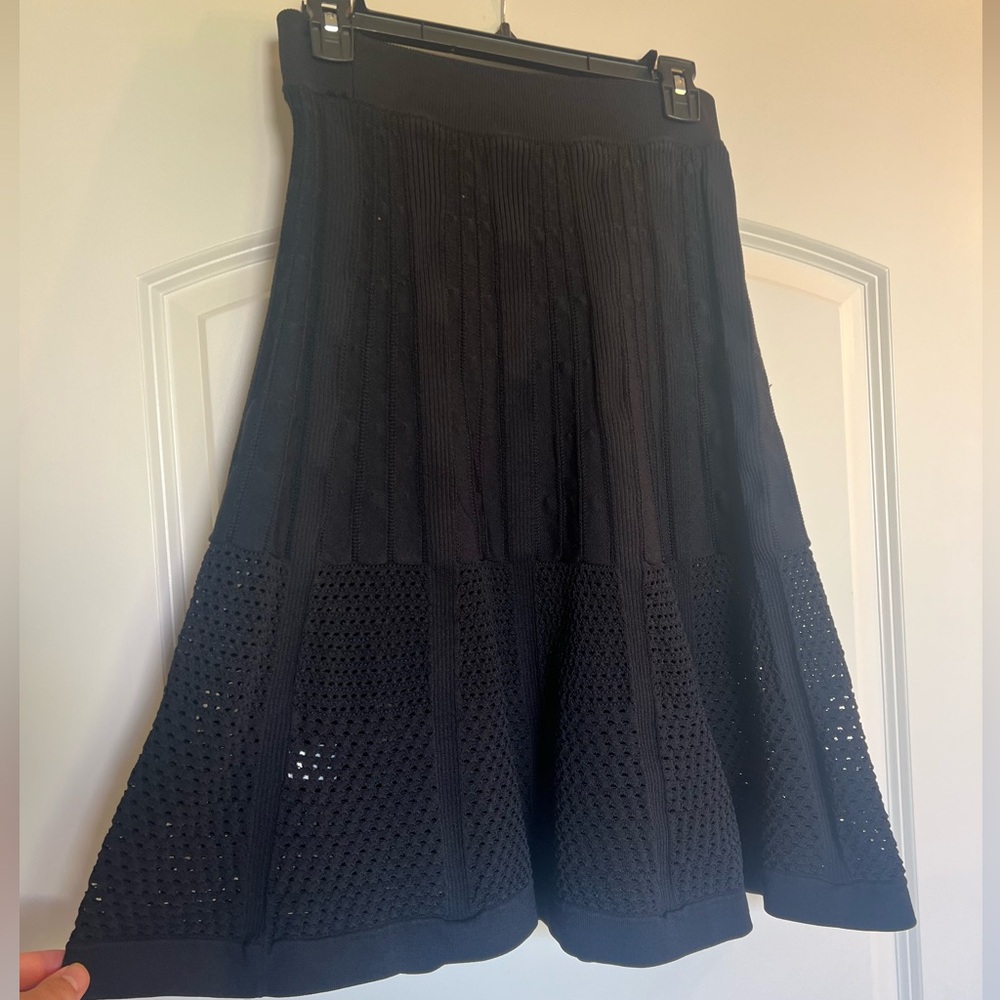 ALC Black textured Knit Flared Skirt with fishnet design